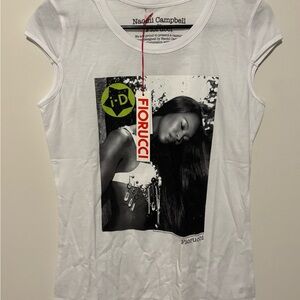 Fiorucci Oversized White Graphic Naomi Campbell T-shirt Size XS